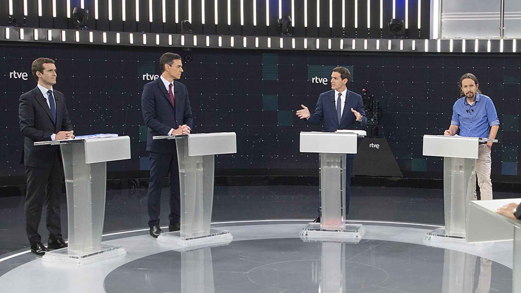 Cuatro de los candidatos a la presidencia en el debate de TVE.