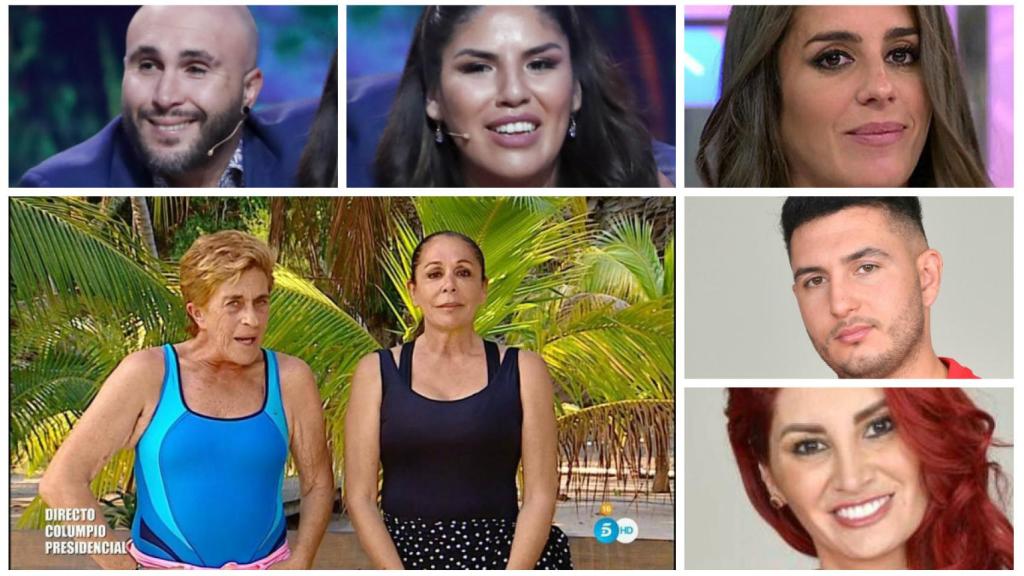 Isabel Pantoja junto a Chelo, sus hijos, Kiko e Isa, Anabel, Omar Montes y Aneth.