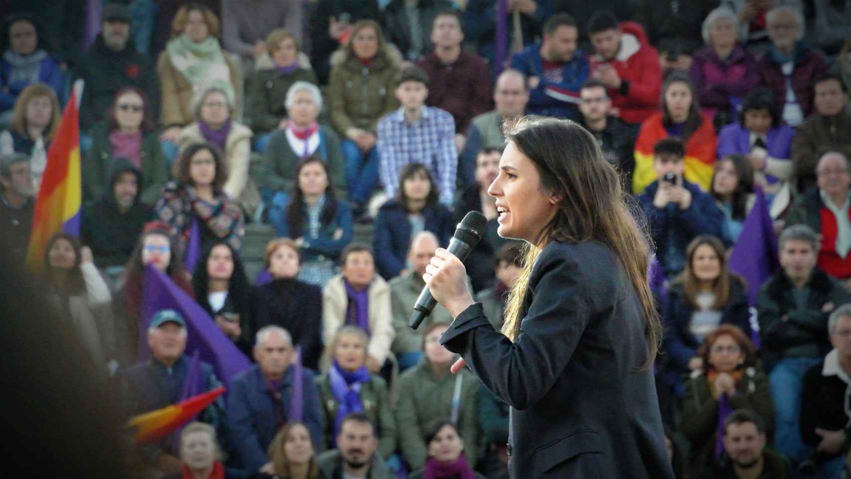Irene Montero, durante el mitin de fin de campaña de Unidas Podemos.