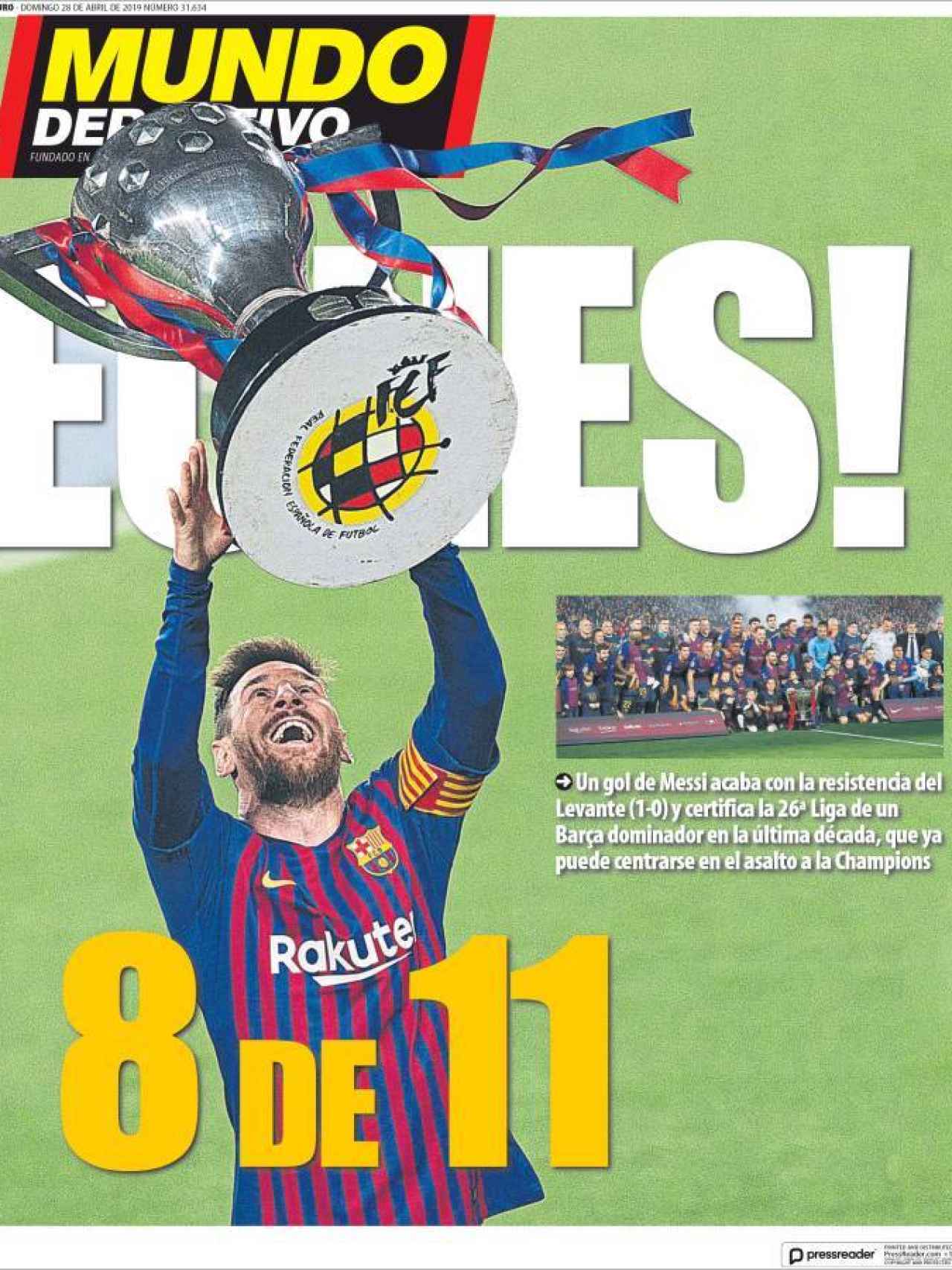 La portada del diario Mundo Deportivo (28/04/2019)