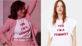 Carmen Calvo y la modelo de Mango con la camiseta feminista.