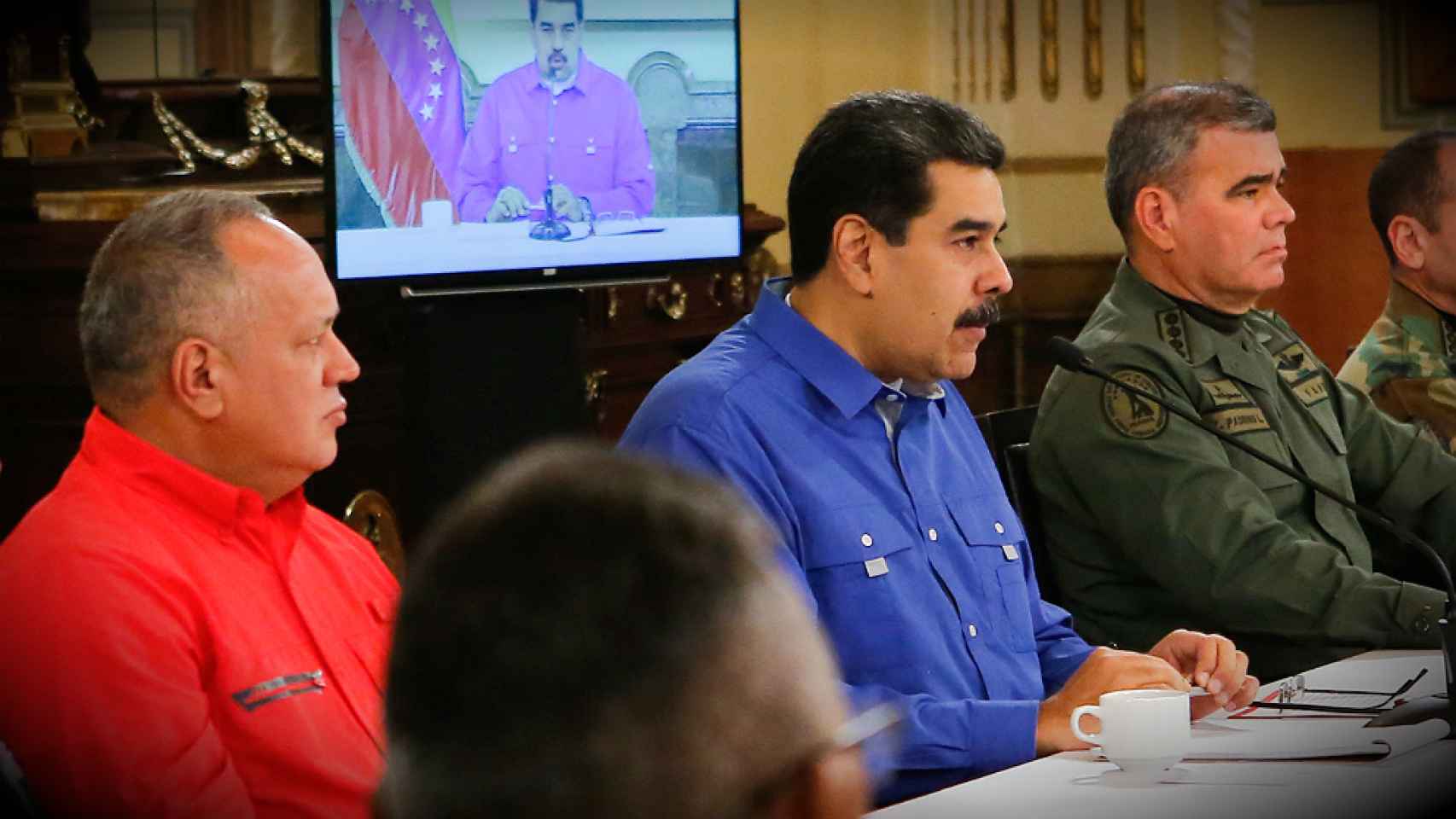 Cabello, Maduro y Padrino López ante las cámaras de TV en rechazo de la operación Libertad.