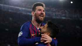 Messi y Suárez, tras uno de los goles del Barcelona
