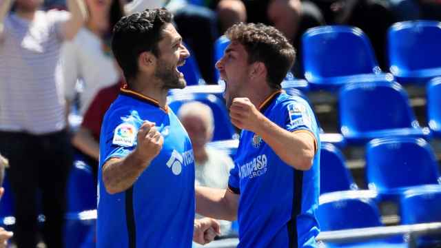 Jorge Molina celebra un gol del Getafe ante el Girona