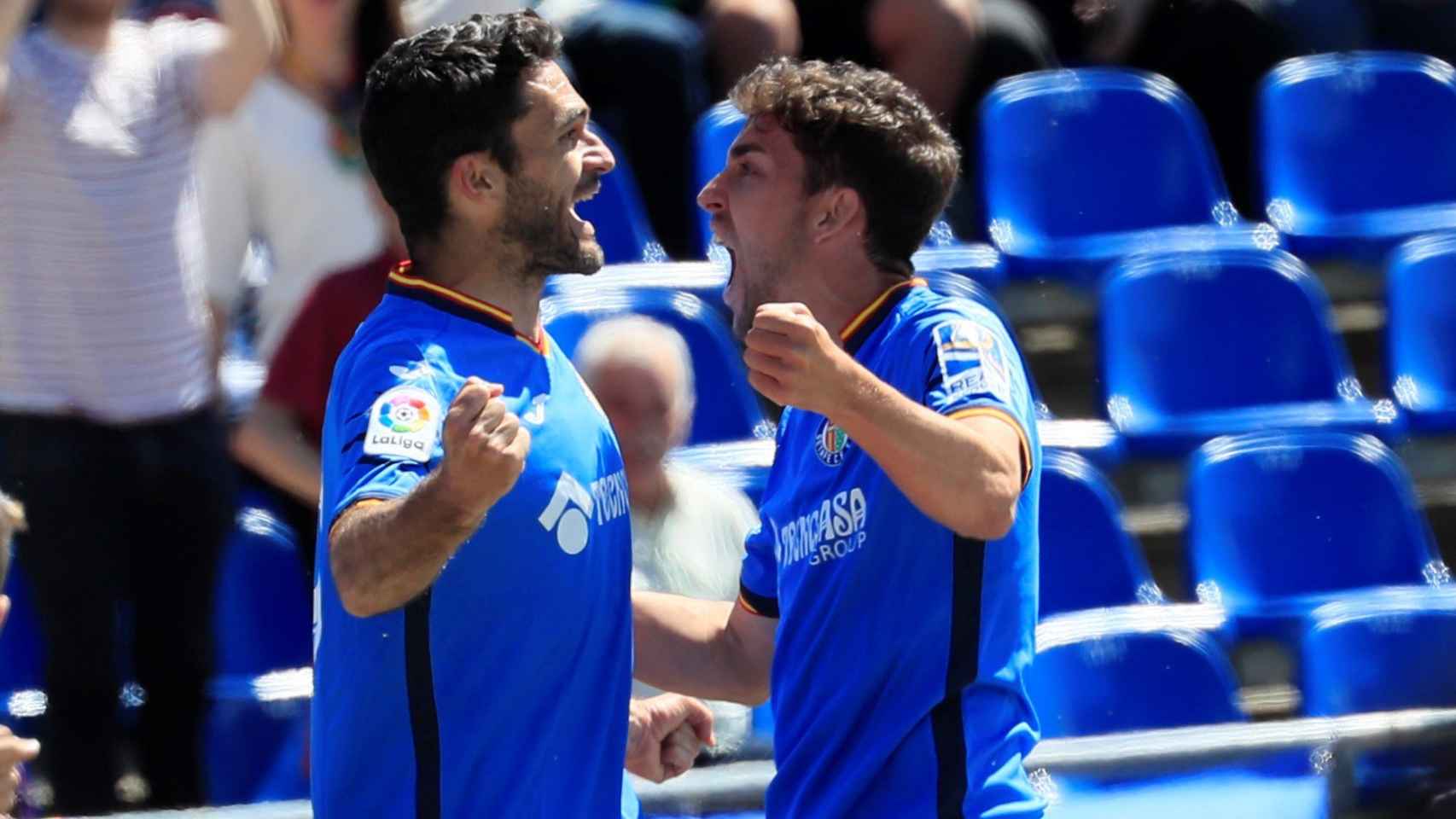 Jorge Molina celebra un gol del Getafe ante el Girona