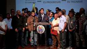 Juan Guaidó durante un encuentro con trabajadores de Petróleos de Venezuela PDVSA este viernes.