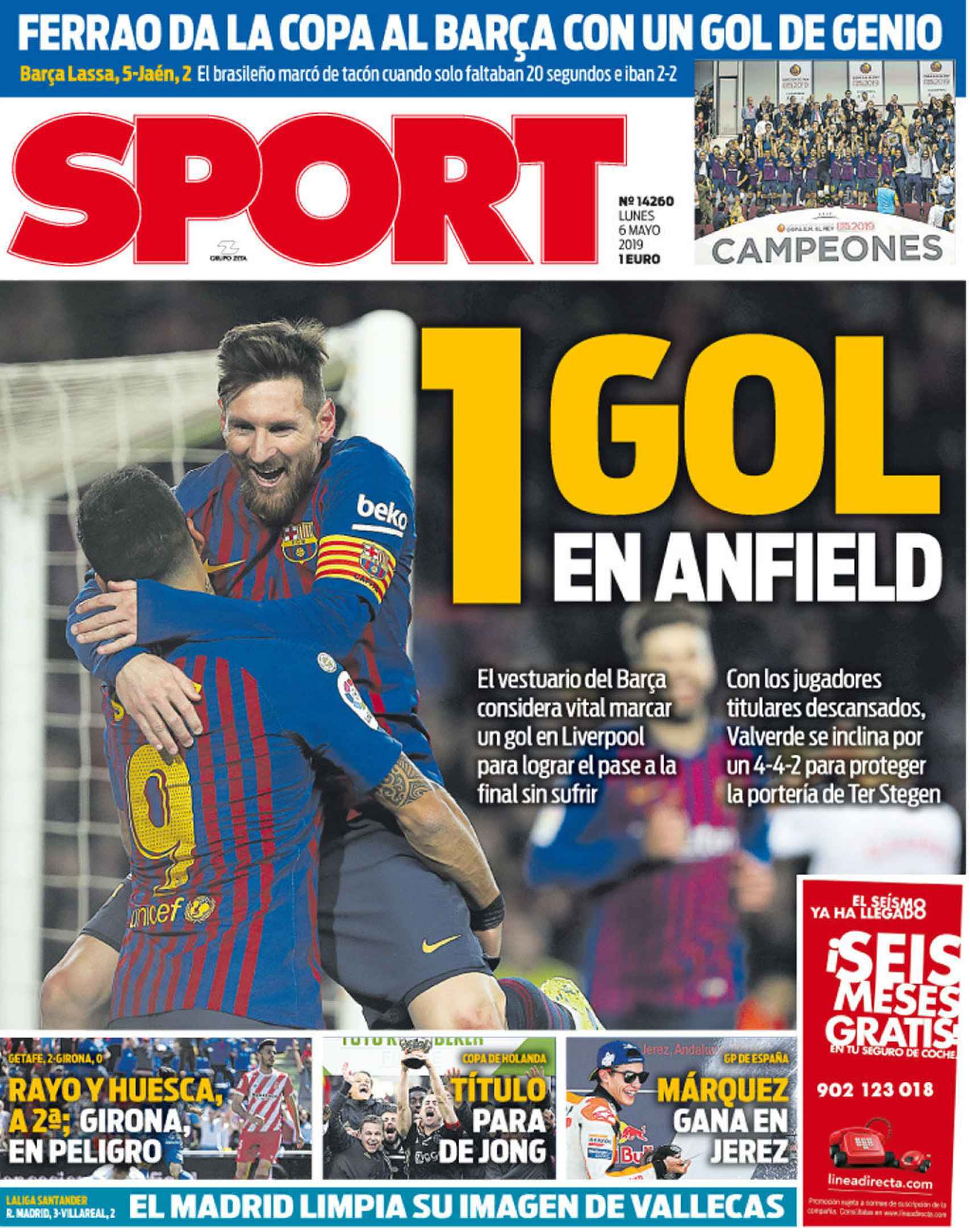 Portada diario Sport (06/05/2019)