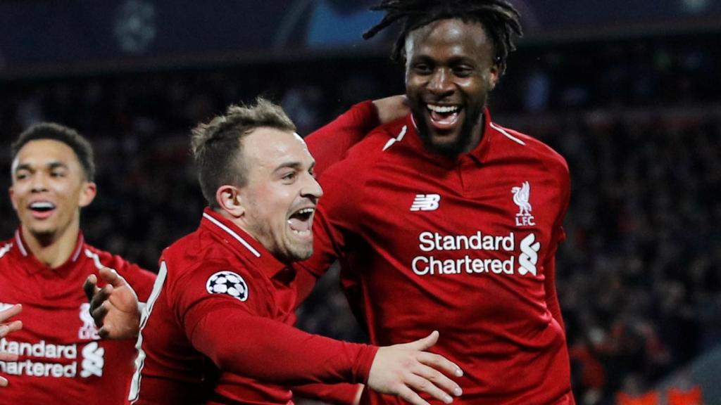 El Liverpool celebra el 4-0 al Barcelona en la Champions