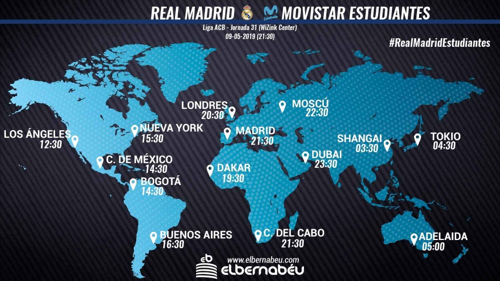 Horario internacional del Real Madrid - Estudiantes