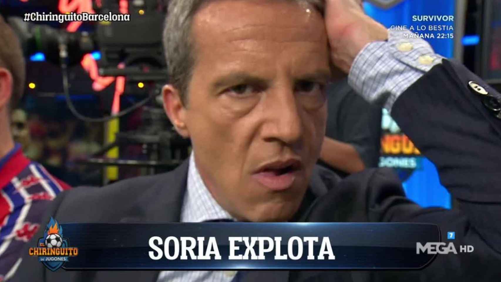 Cristobal Soria muestra su enfado tras la remontada del Liverpool. Foto: Twitter (@elchiringuitotv)