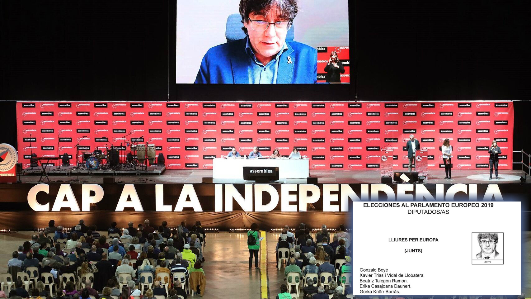 Intervención de Puigdemont mediante videoconferencia en la última asamblea de la ANC.