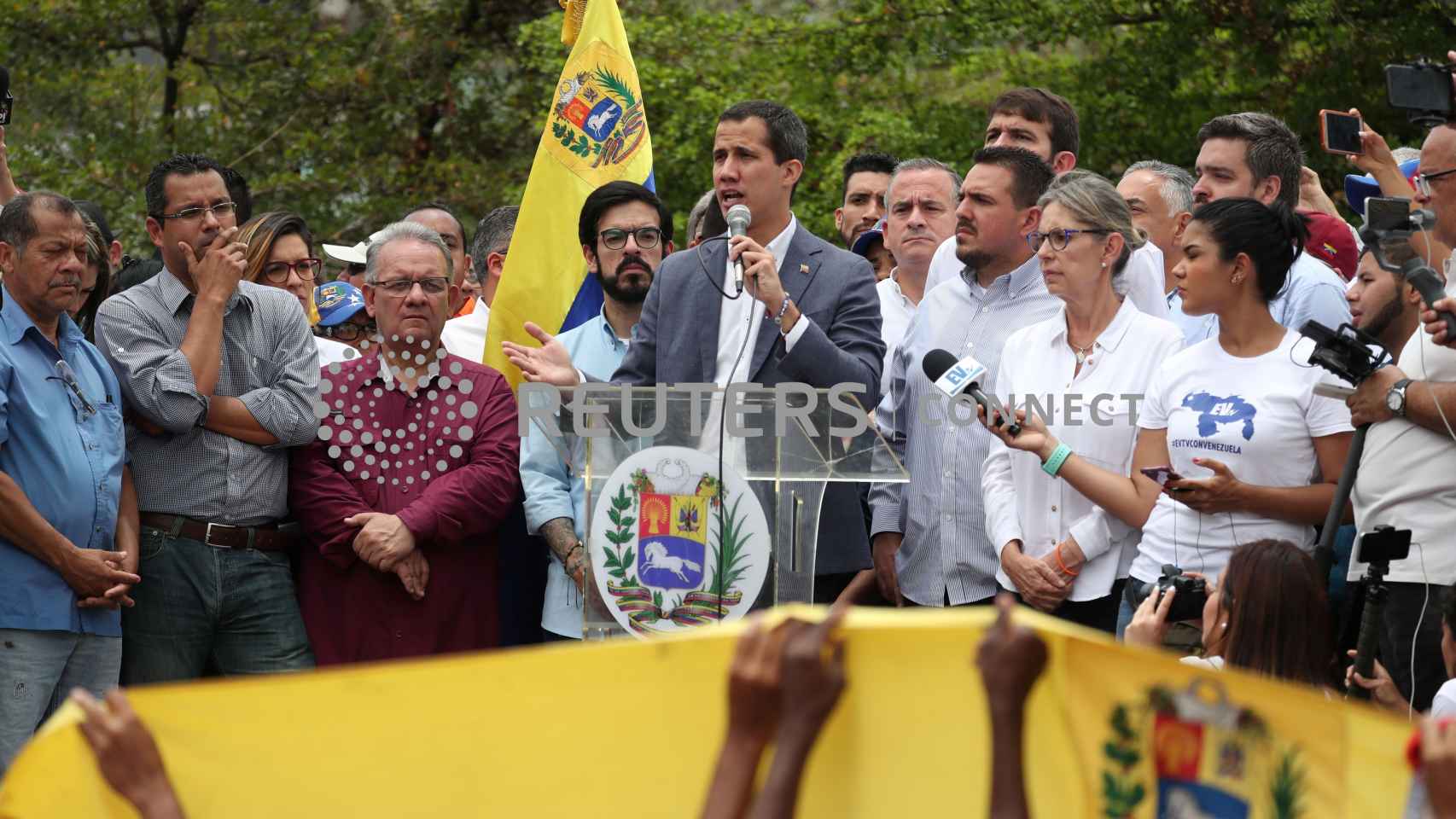 El líder opositor, Juan Guaidó, durante la manifestación de este sábado.
