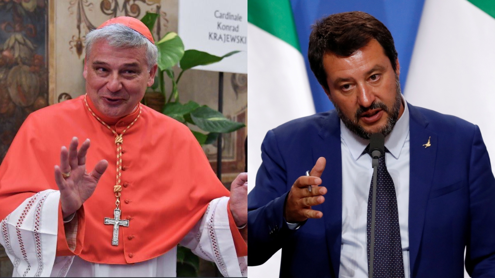 El cardenal polaco, Konrad Krajewski y el ministro de Interior italiano, Matteo Salvini.