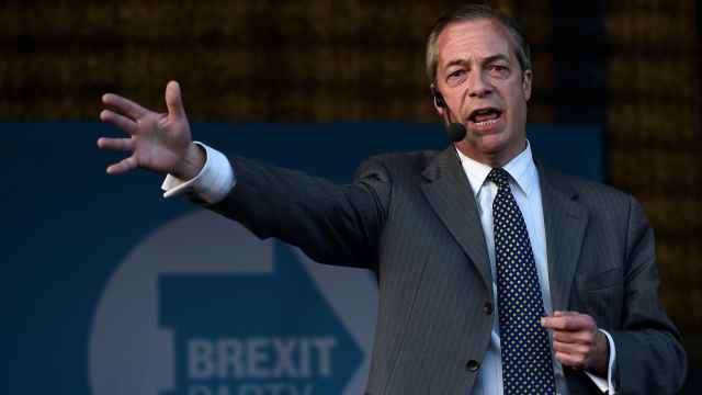 Nigel Farage en un discurso a favor del Brexit.