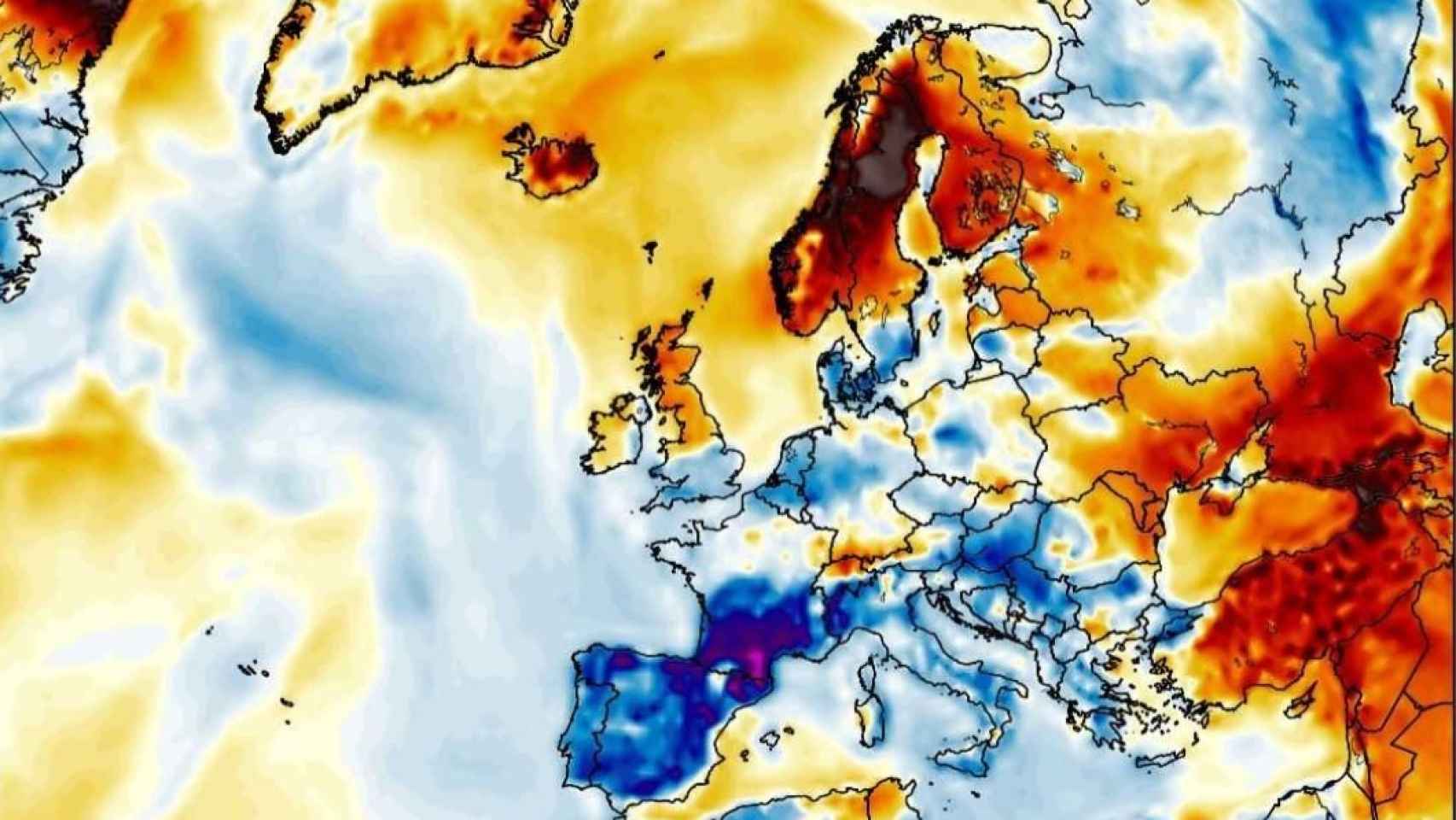 Mapa de las temperaturas anómalas que está viviendo Europa.