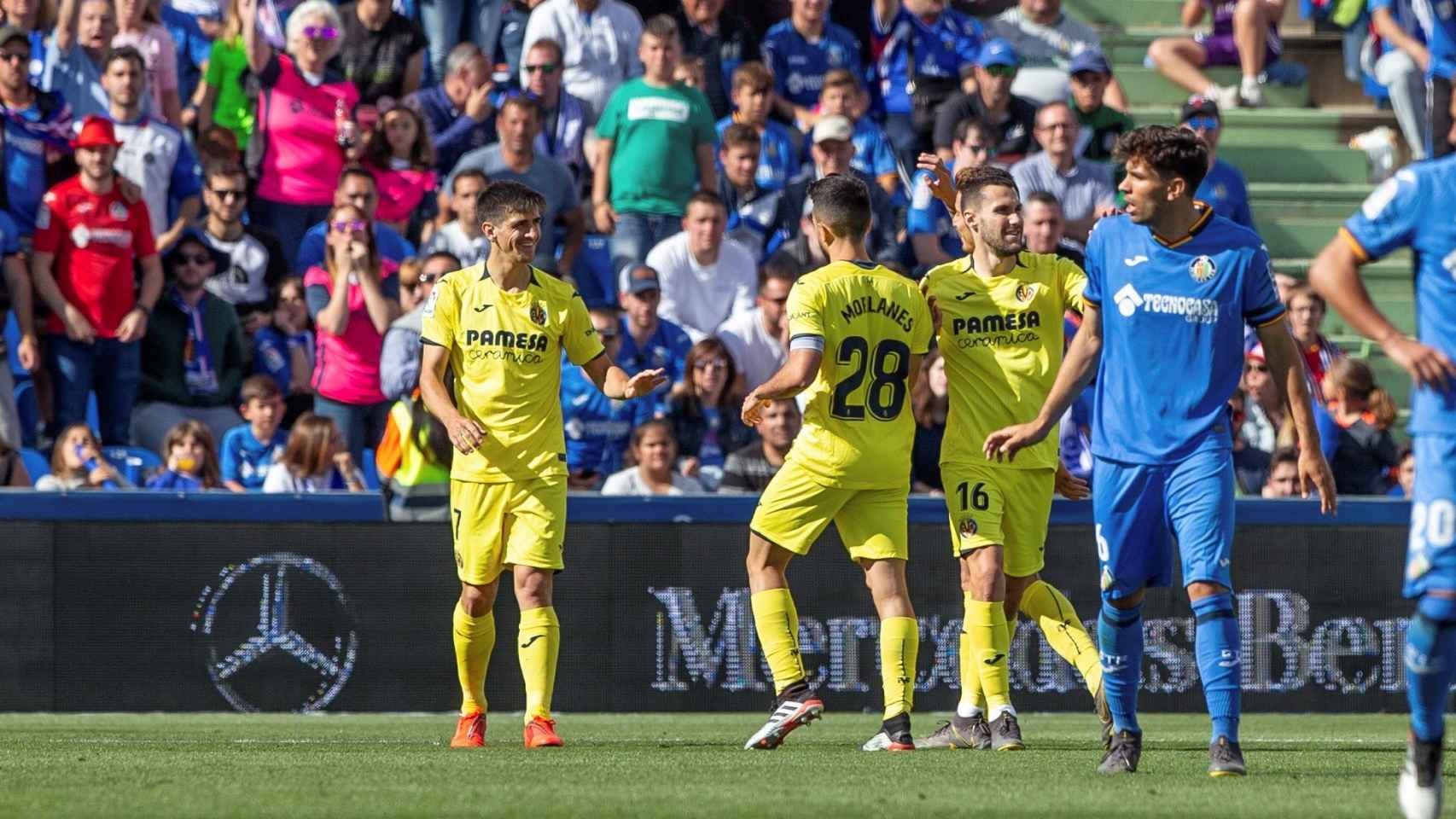 El Villarreal celebra un gol ante el Getafe en La Liga