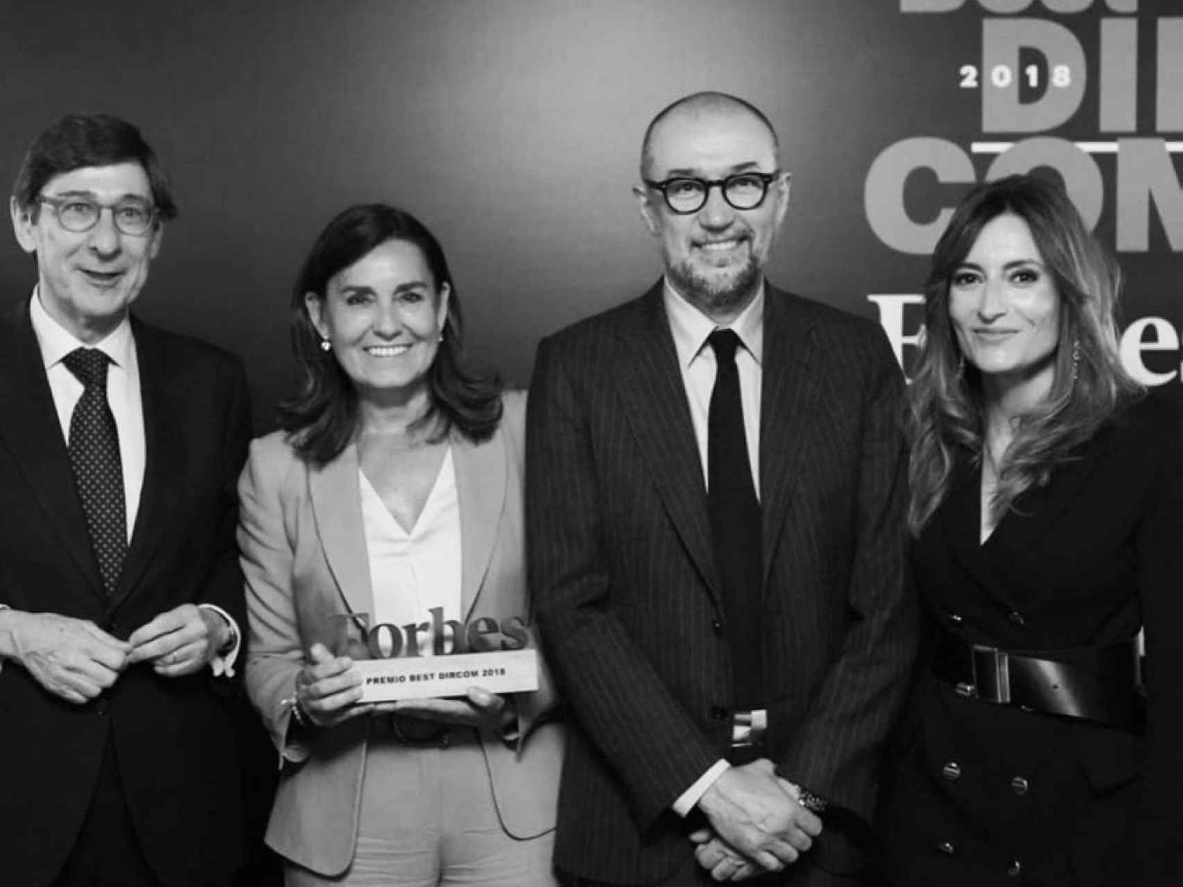 Goiri, Presidente de BANKIA, Amalia Blanco, Forbes Best Dircom 2018, Andrés Rodríguez Presidente de Spainmedia y la periodista Leticia Iglesias