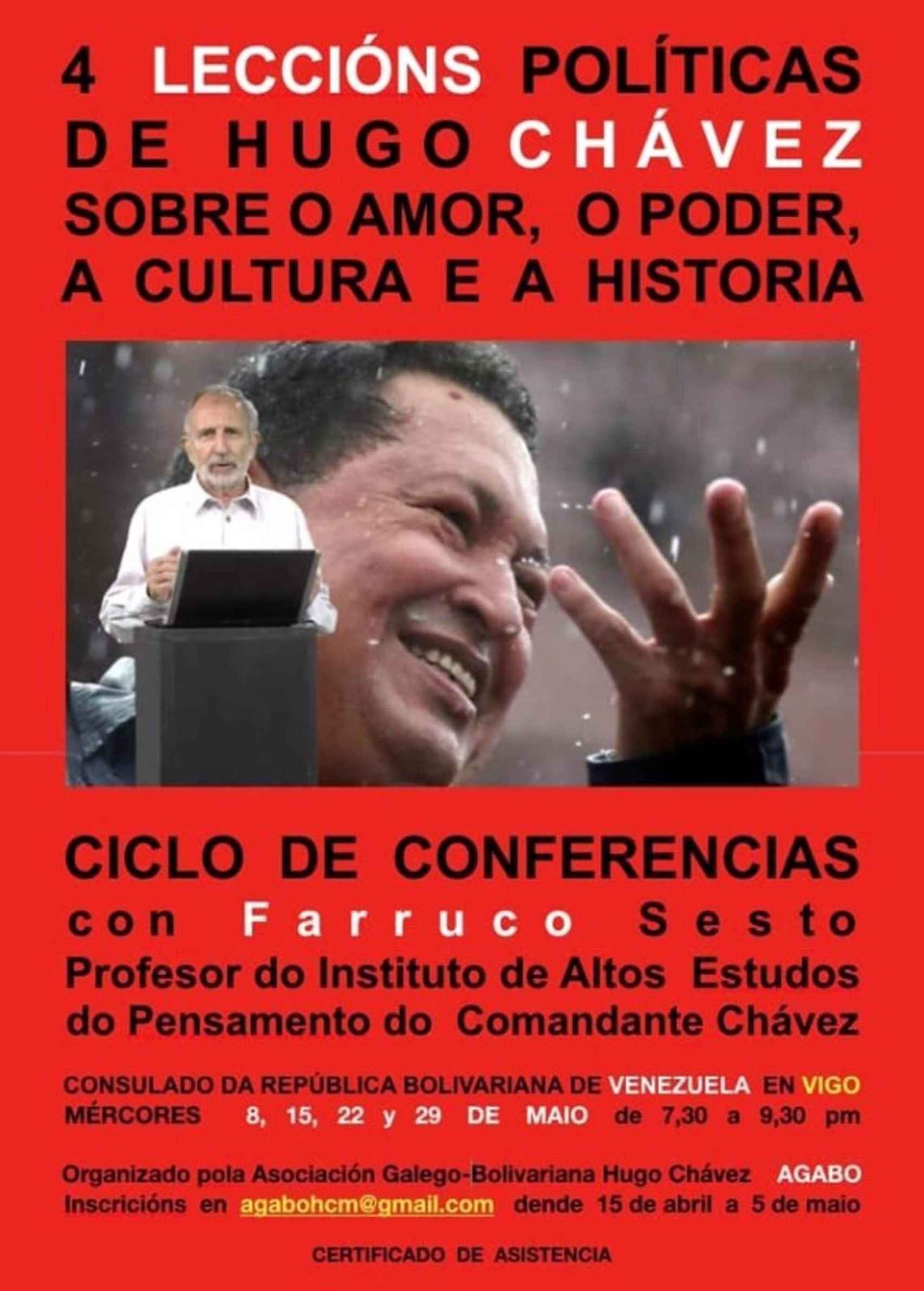 Cartel promocional del ciclo de conferencias en el consulado de Venezuela en Vigo.
