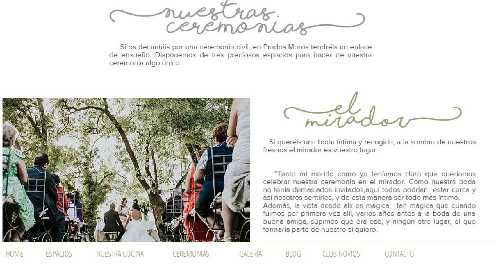 Página web de Prados Moros, en la que publicitan ceremonias a pesar de carecer del permiso.