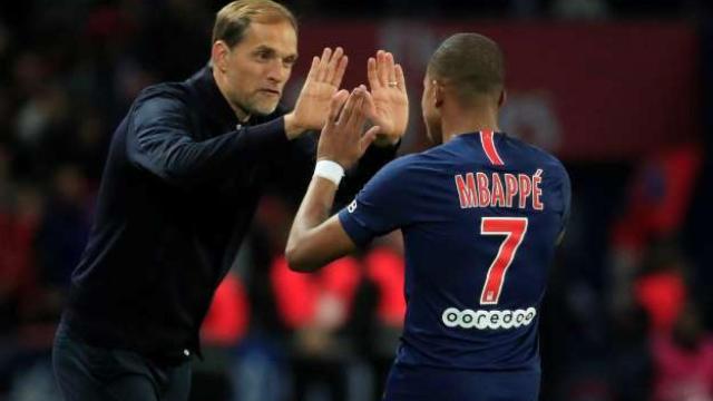 Tuchel y Mbappé, durante un partido del PSG