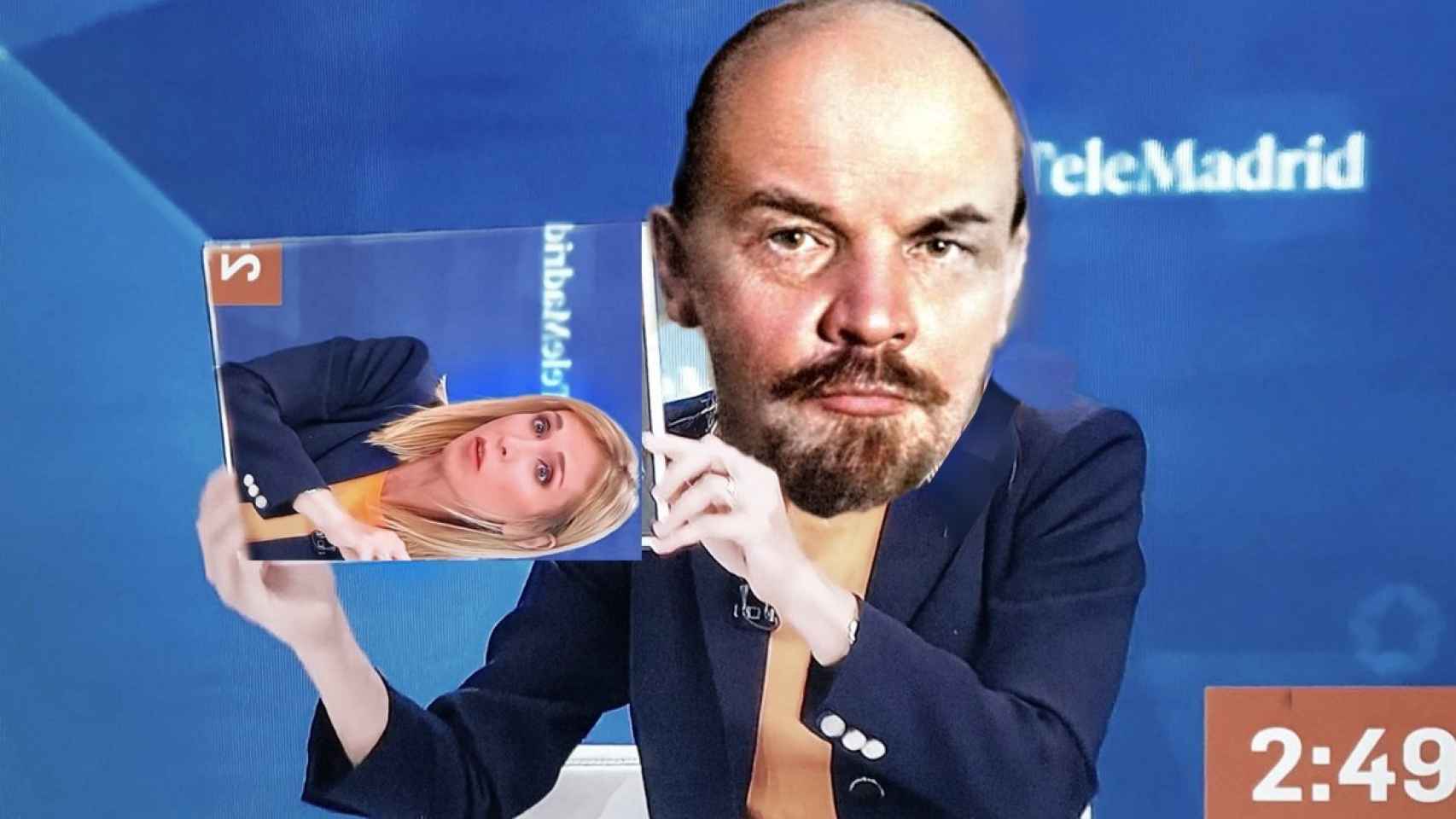 Meme de Lenin con un cartel de Silvia Saavedra.