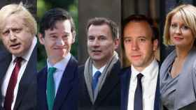 Boris Johnson, Rory Stewart, Jeremy Hunt, Matt Hancock y Esther McVey, aspirantes a suceder a Theresa May en Downing Street.