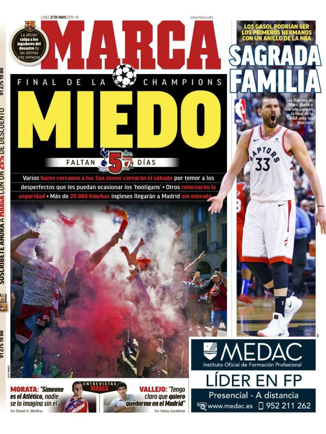 La portada del diario MARCA (27/05/2019)
