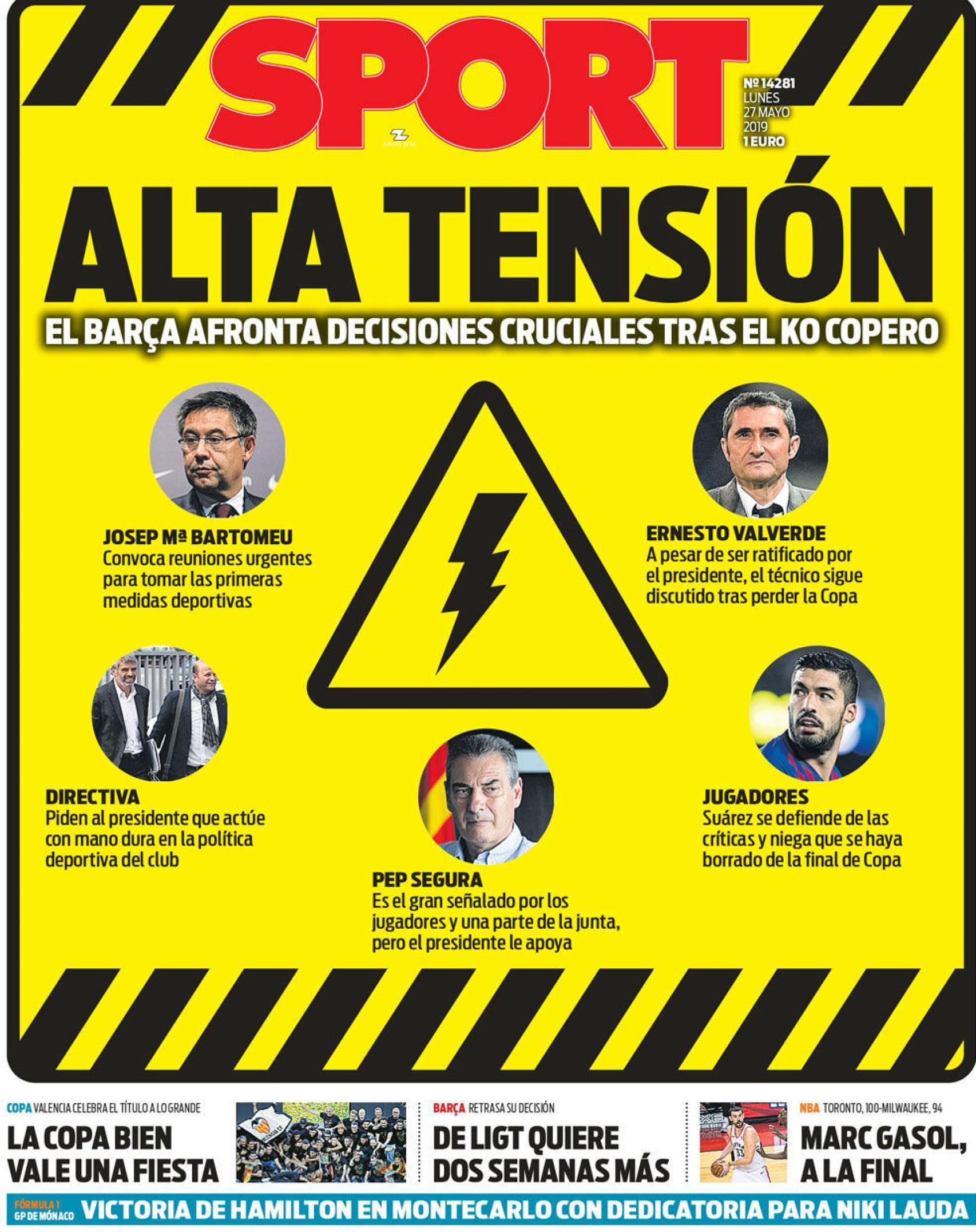 Portada diario Sport (27/05/2019).