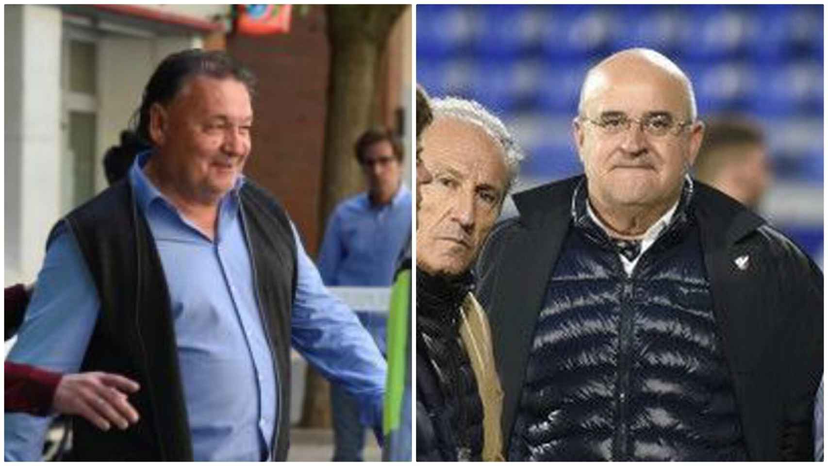 Agustín Lasaosa, presidente del Huesca (izquierda); Juan Carlos Galindo, jefe de los servicios médicos del club (derecha).
