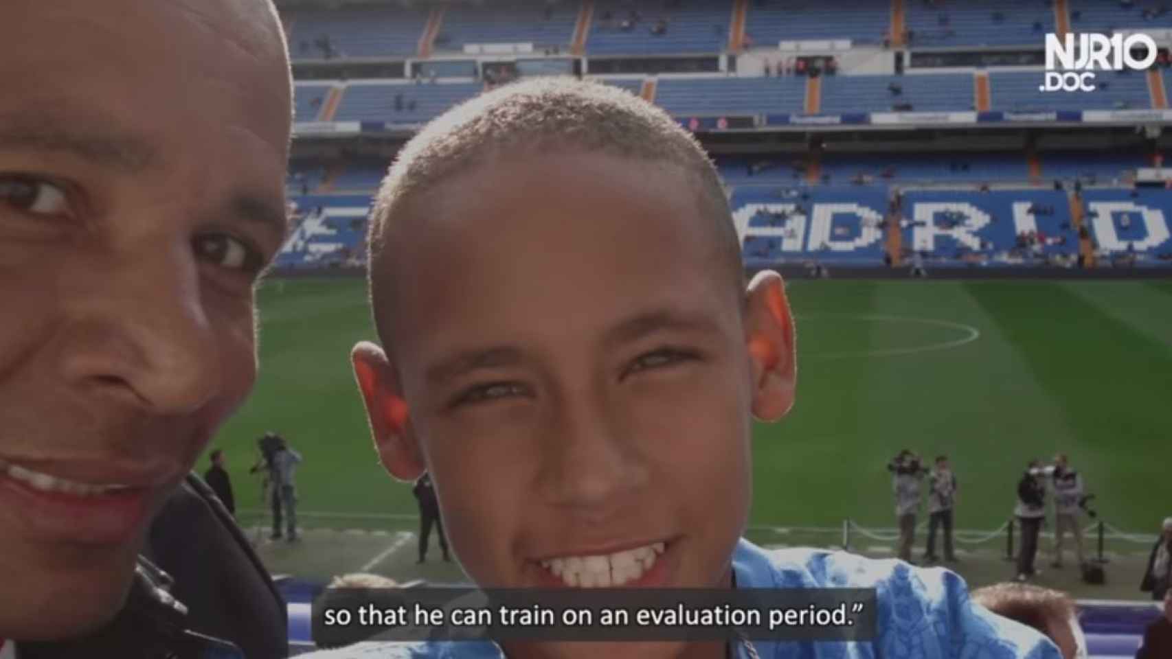 El pequeño Neymar y su padre, de visita en el Santiago Bernabéu