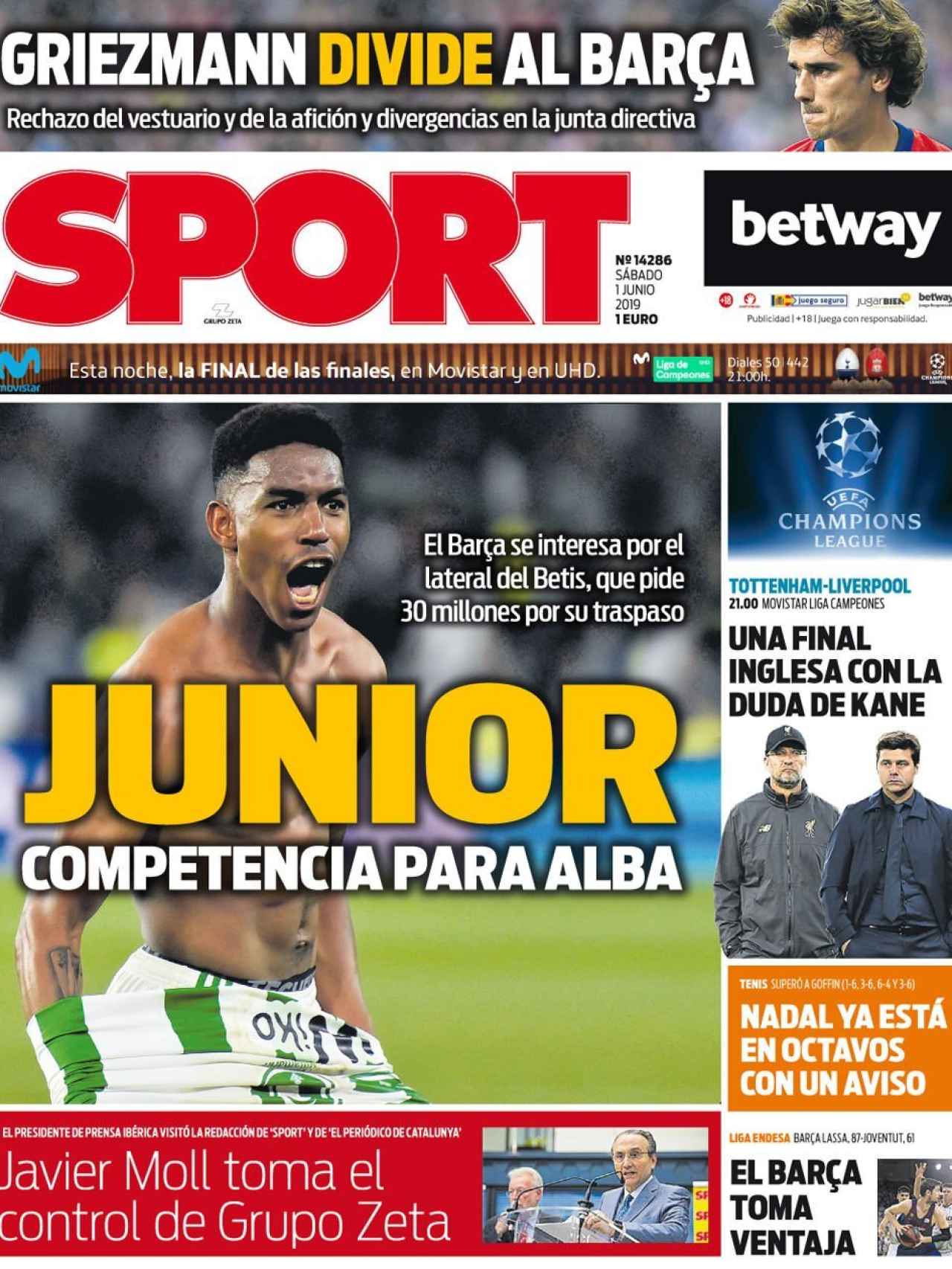 La portada del diario Sport (01/06/2019)