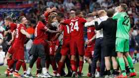 Los jugadores del Liverpool celebran la victoria ante el Tottenham.