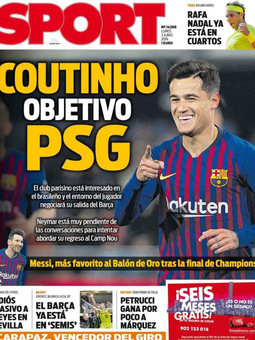 La portada del diario Sport (03/06/2019)