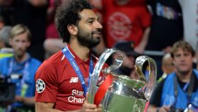 Salah, durante la celebración de la Champions League