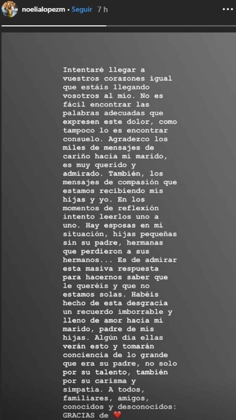 Historia del Instagram de Noelia López, viuda de José Antonio Reyes.