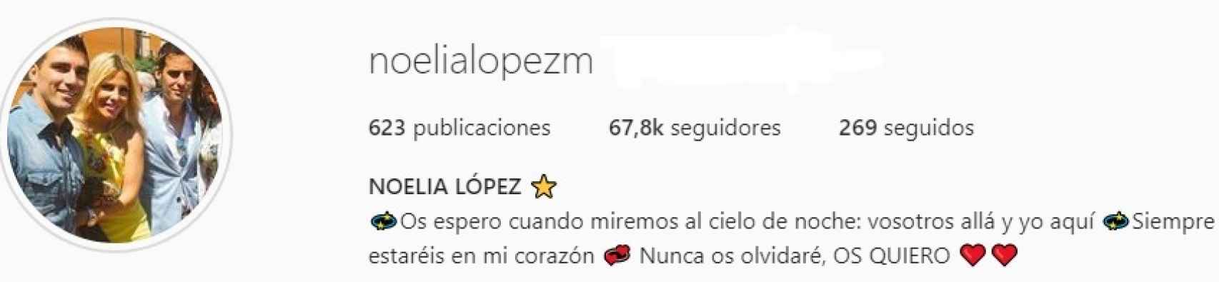 Descripción del perfil de Instagram de Noelia López.
