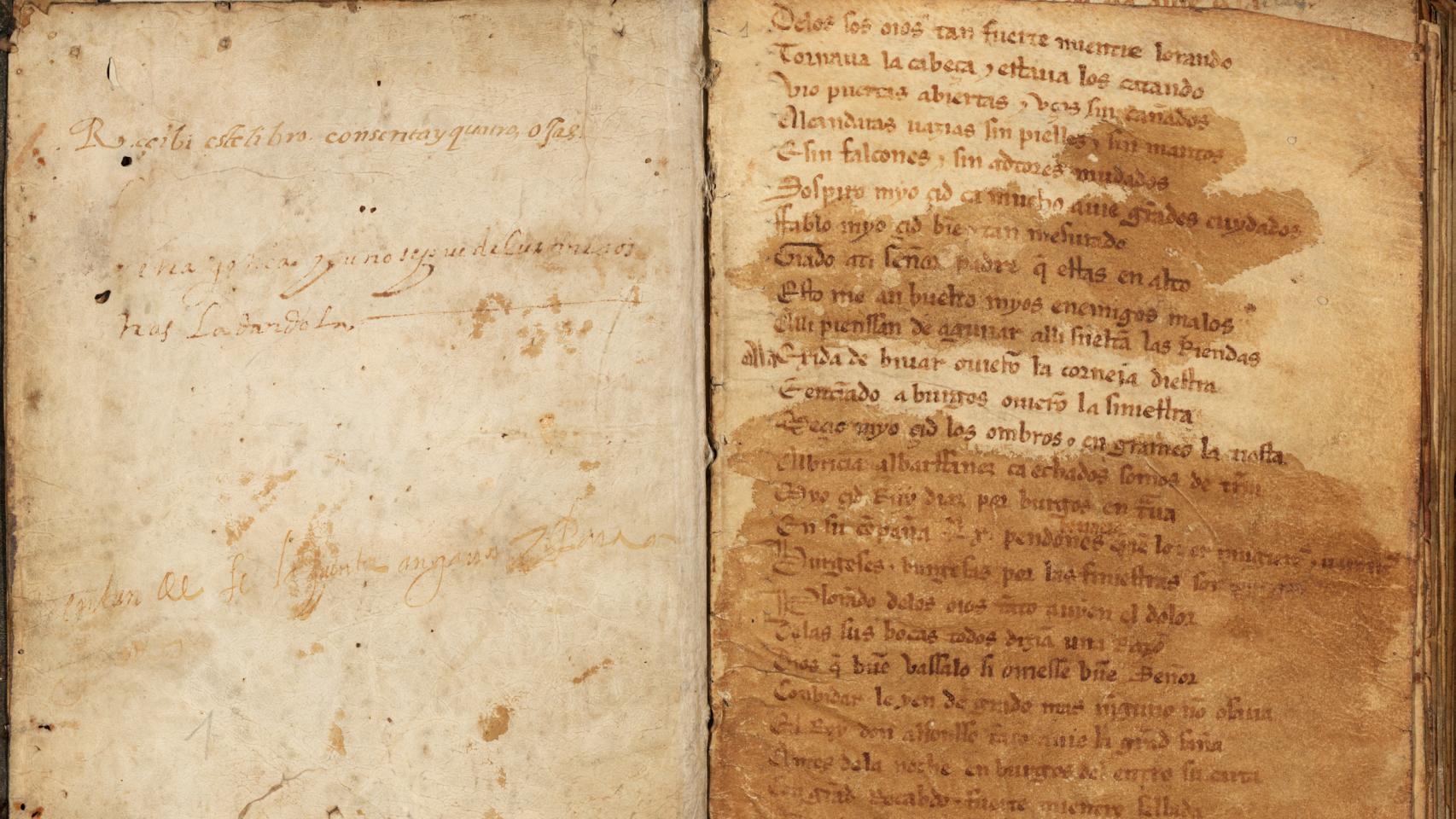 Primeras páginas conservadas del 'Cantar de Mio Cid' del siglo XIV.
