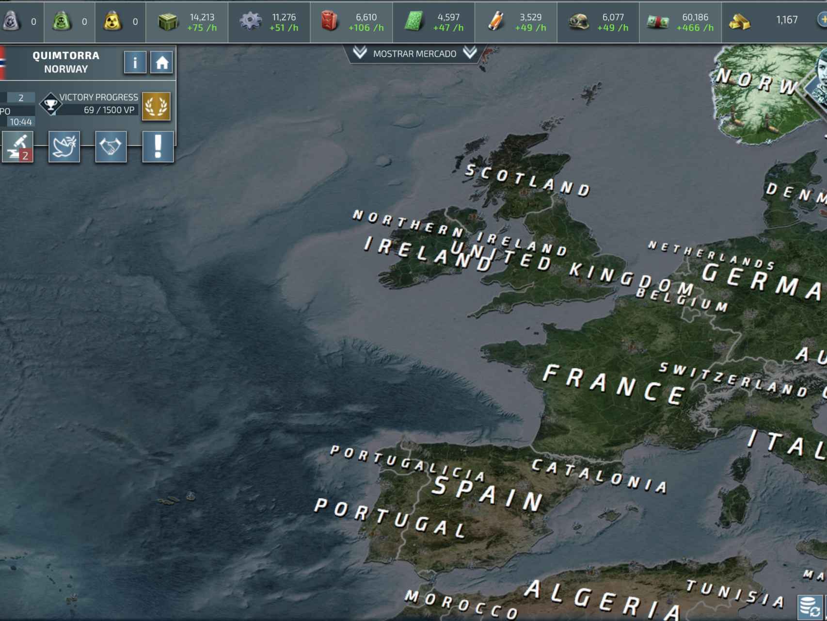 El mapa de juego de Conflict of Nations World War III.