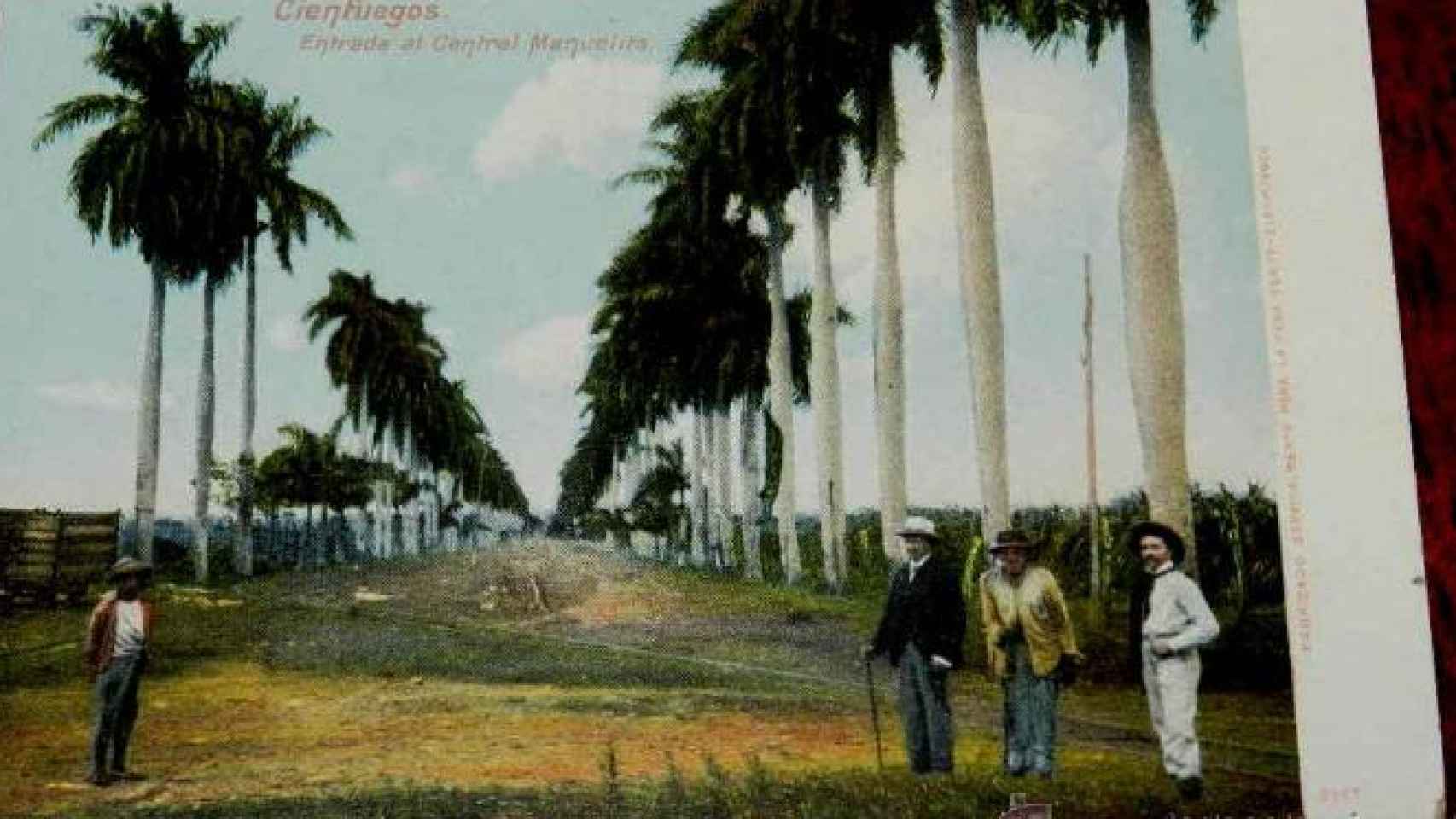 Antigua postal cubana de la entrada al ingenio Manuelita.