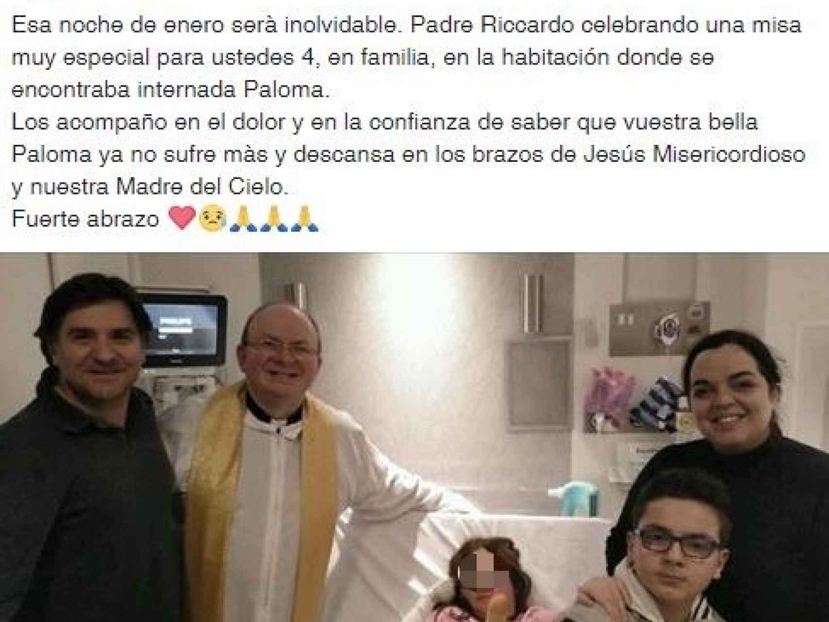 Un sacerdote acompaña a la familia en los últimos días con vida de Paloma.