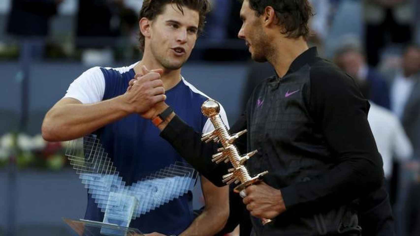 Dominic Thiem y Rafa Nadal, en el Mutua Madrid Open 2017