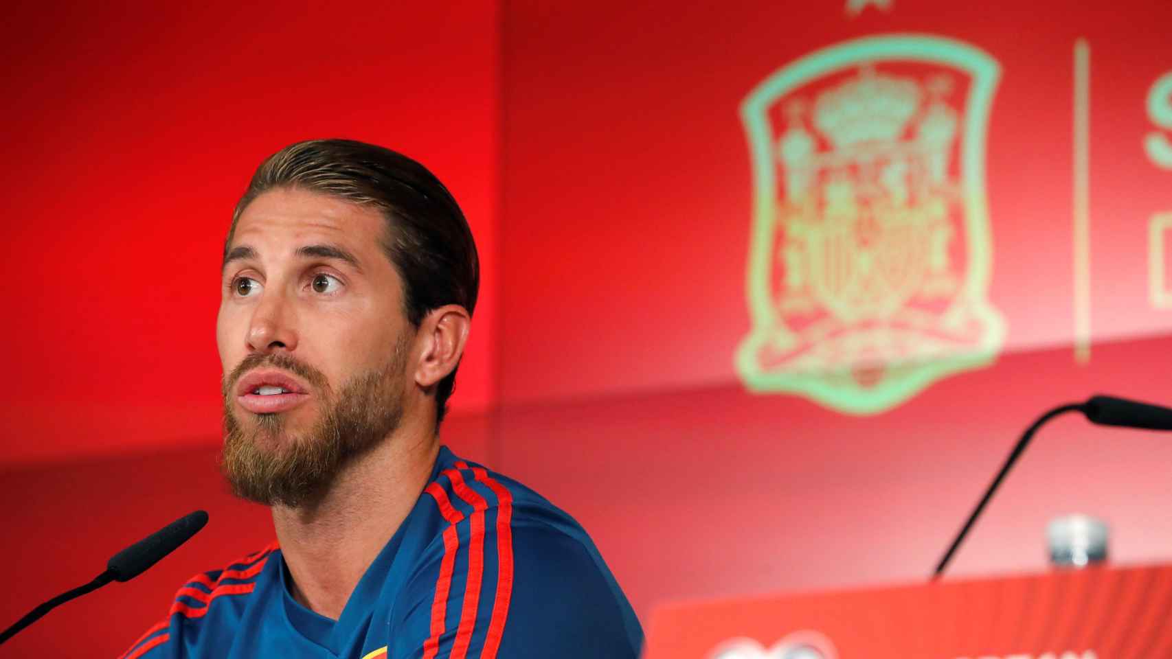 Sergio Ramos, en rueda de prensa con la selección española