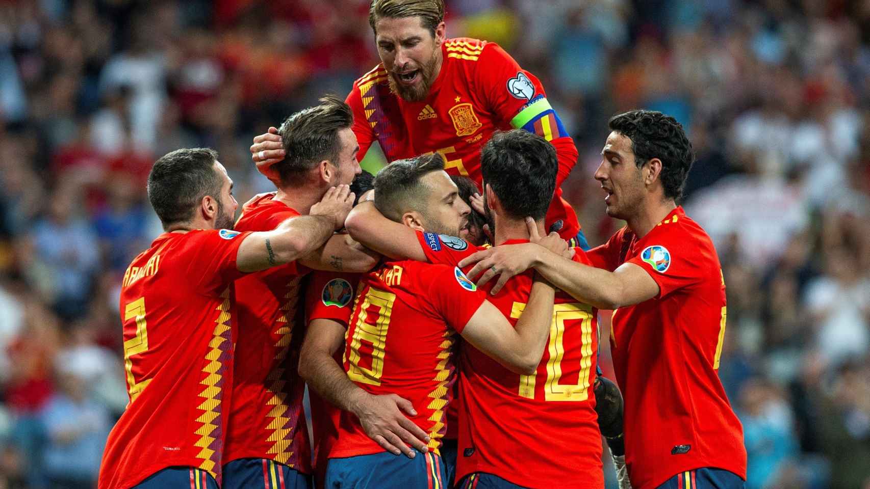La selección española celebra un gol camino a la Eurocopa 2020