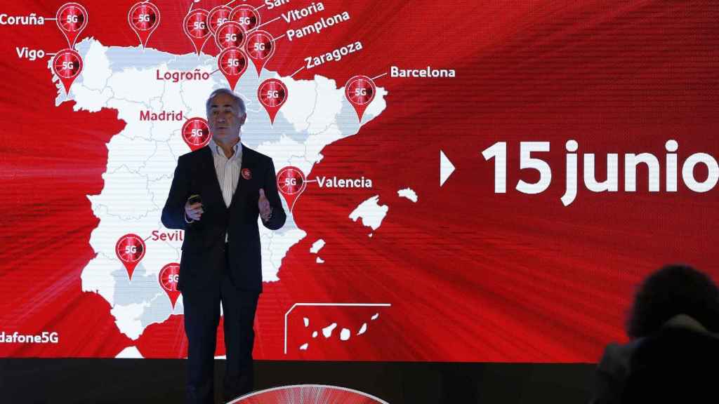 Antonio Coimbra, CEO de Vodafone, durante la presentación del 5G de la operadora este lunes en Madrid.