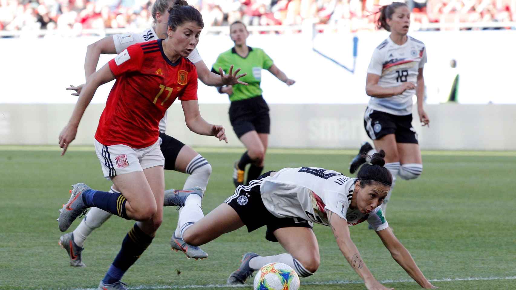 Lucía García, en el partido entre Alemania y España del Mundial femenino de Francia 2019