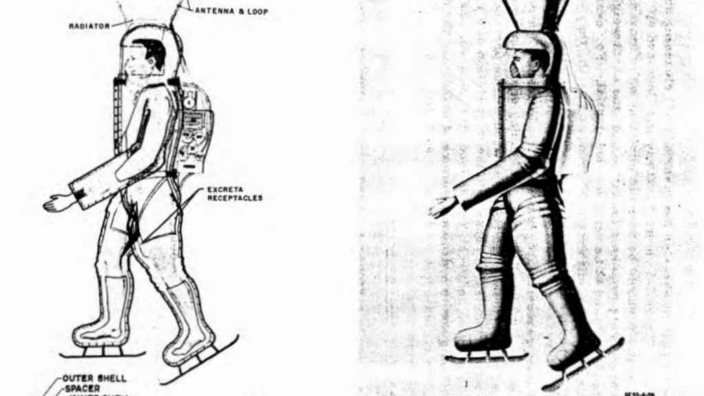 Por alguna razón, los responsables añadieron patines a los trajes de los astronautas.