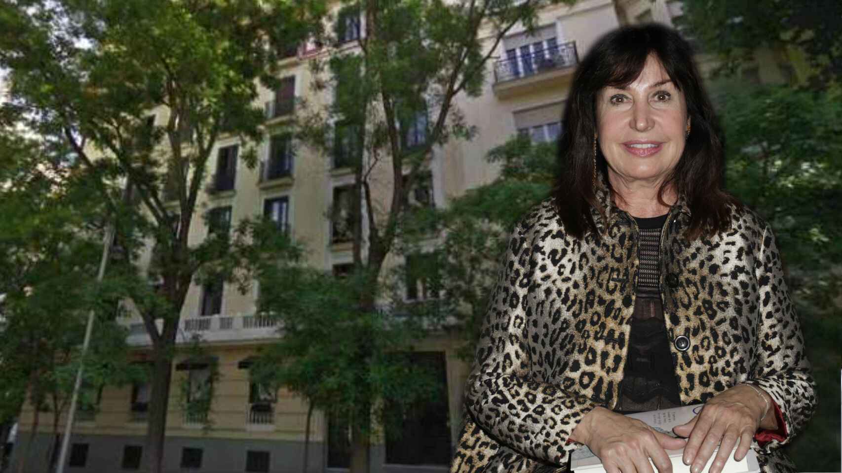 Carmen Martínez-Bordiú en un montaje de JALEOS frente al edificio.