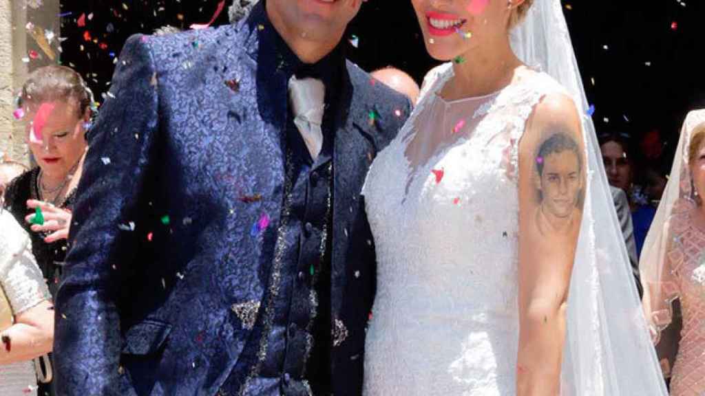 José Antonio Reyes y Noelia López el 17 de junio de 2017, día de su boda, en Utrera.