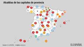 Así queda el mapa de las alcaldías de las capitales de provincia a falta deLeón y Segovia.