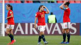 Las jugadoras de la selección española femenina, en un momento del partido ante Alemania